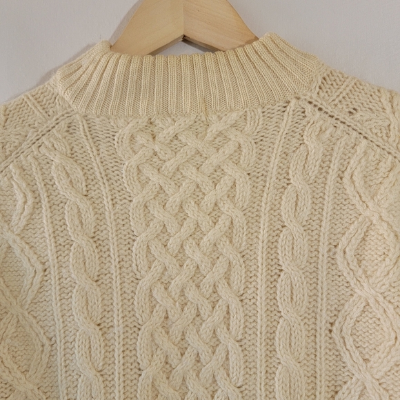 VTG Y2K Ivory Chunky Cable Knit Fisherman Sweater 40 100% Pure Wool Turtleneck - Picture 7 of 12